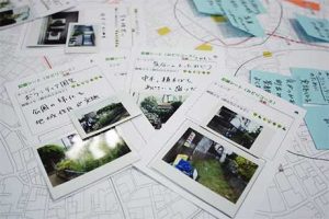 調査カードに記入された「駐車場でのまちなか園芸」：収集したまちなか園芸技術をもとに、地区で実践したいまちなか園芸やその効果について話し合いを行いました。